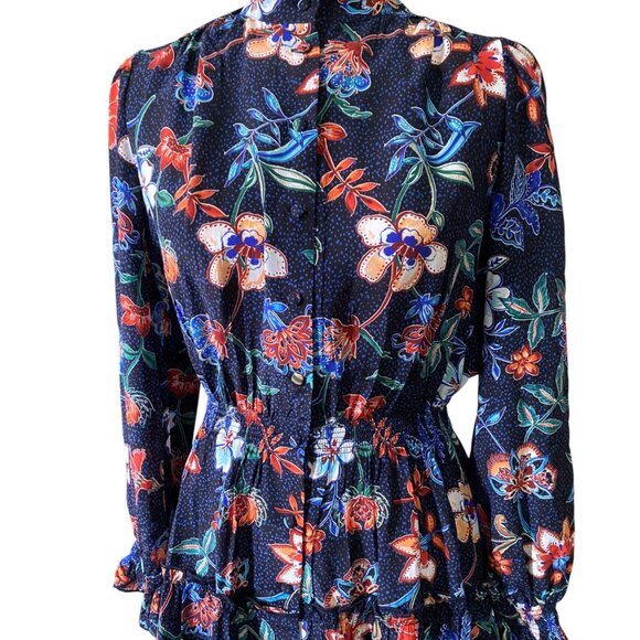 Hunter Bell Women's Joplin Dress Floral Silk Size Small Ruffle High Neck - Picture 6 of 11